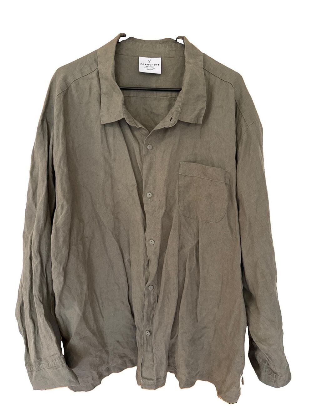 Parachute Shirt Men’s XXL Forrest Green Button-Down 100% Linen Long-Sleeve